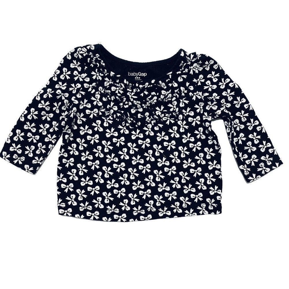 Baby Gap Black and White Bow Print Ruffle Front Shirt